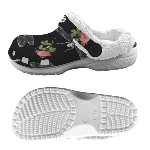 Dragonfly Rose Fleece Lined Foam Clogs for Adults