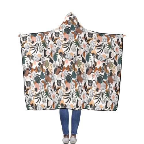 Abstract birds in the jungle 23F Flannel Hooded Blanket 56''x80''