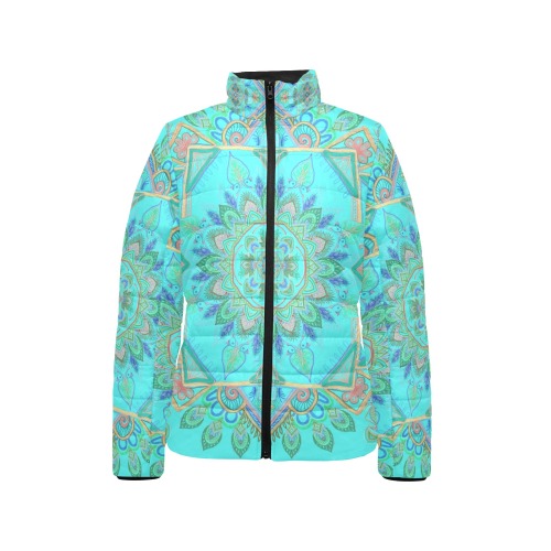 gamba turquoise Women's Stand Collar Padded Jacket (Model H41)