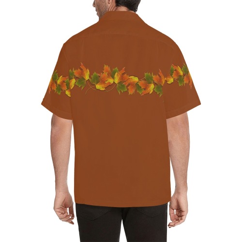 Golden Autumn Leaves - Brown Hawaiian Shirt (Model T58)