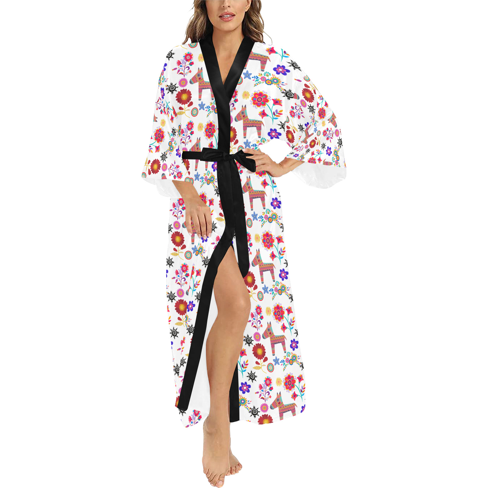 Alpaca Pinata and Flowers Long Kimono Robe