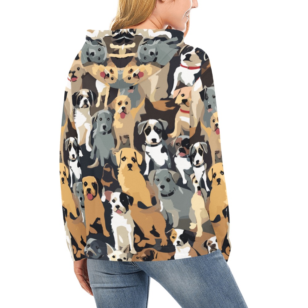 Abstract pattern of small funny dogs. All Over Print Hoodie for Women (USA Size) (Model H13)
