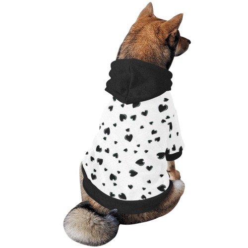 Black Hearts Floating on White Pet Dog Hoodie