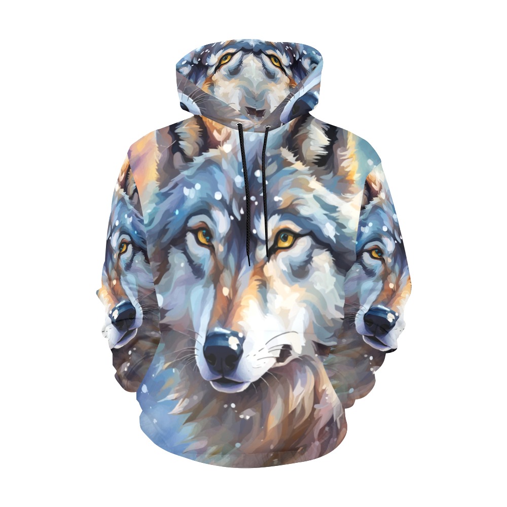 Cute gray wolf animal winter forest snow cool art All Over Print Hoodie for Men (USA Size) (Model H13)