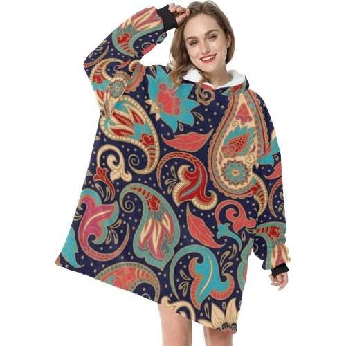 Vintage Paisley Blanket Hoodie for Women