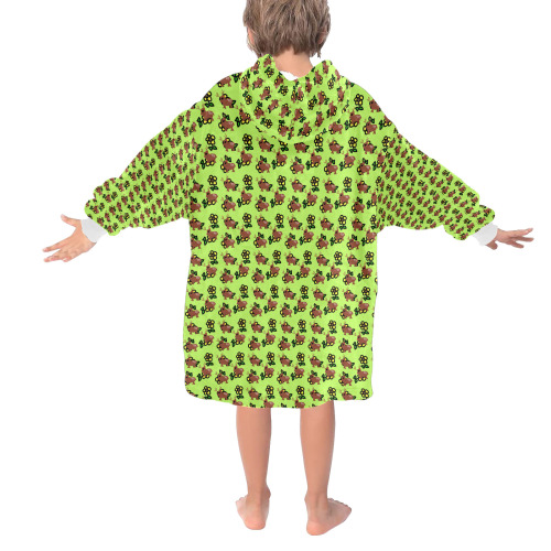 cute deer pattern green Blanket Hoodie for Kids