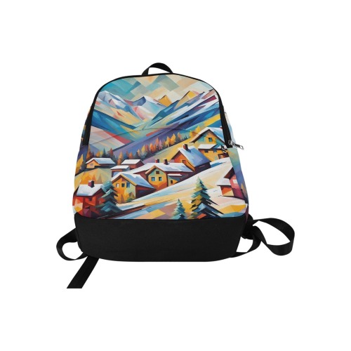 Fantasy mountain village skiing destination art Fabric Backpack for Adult (Model 1659)