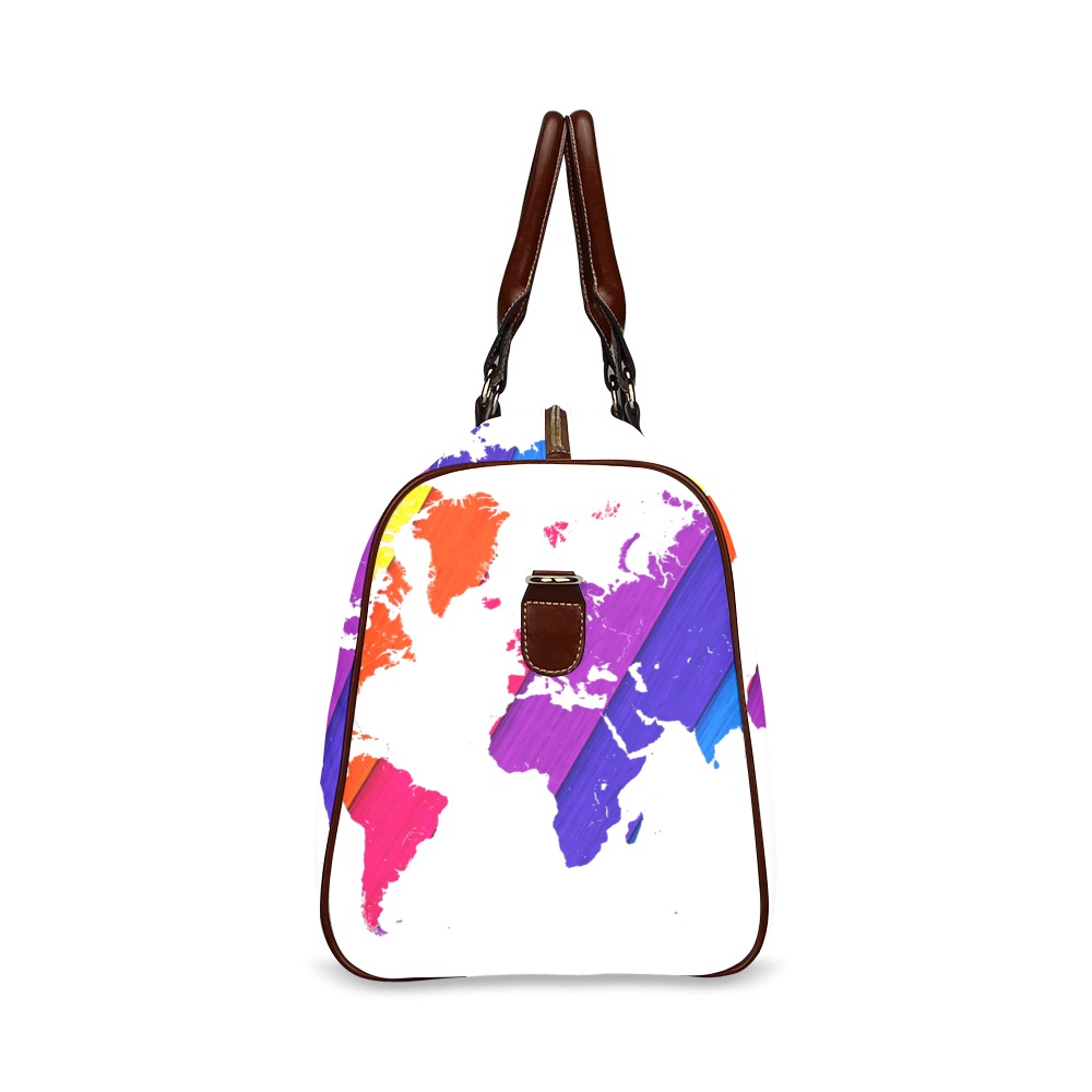 world map rainbow love Waterproof Travel Bag/Large (Model 1639)