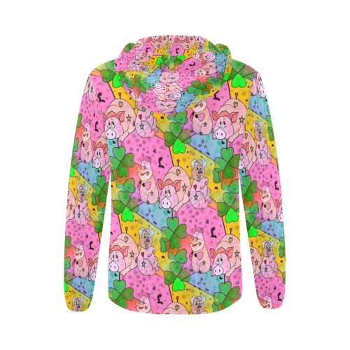 Lucky Pigs by Nico Bielow All Over Print Full Zip Hoodie for Women (Model H14)