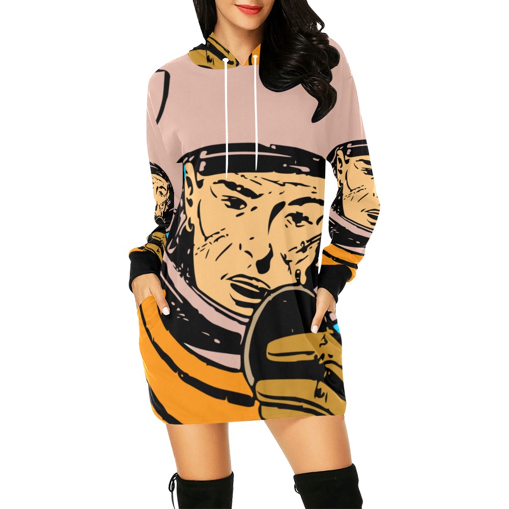 astronaut All Over Print Hoodie Mini Dress (Model H27)