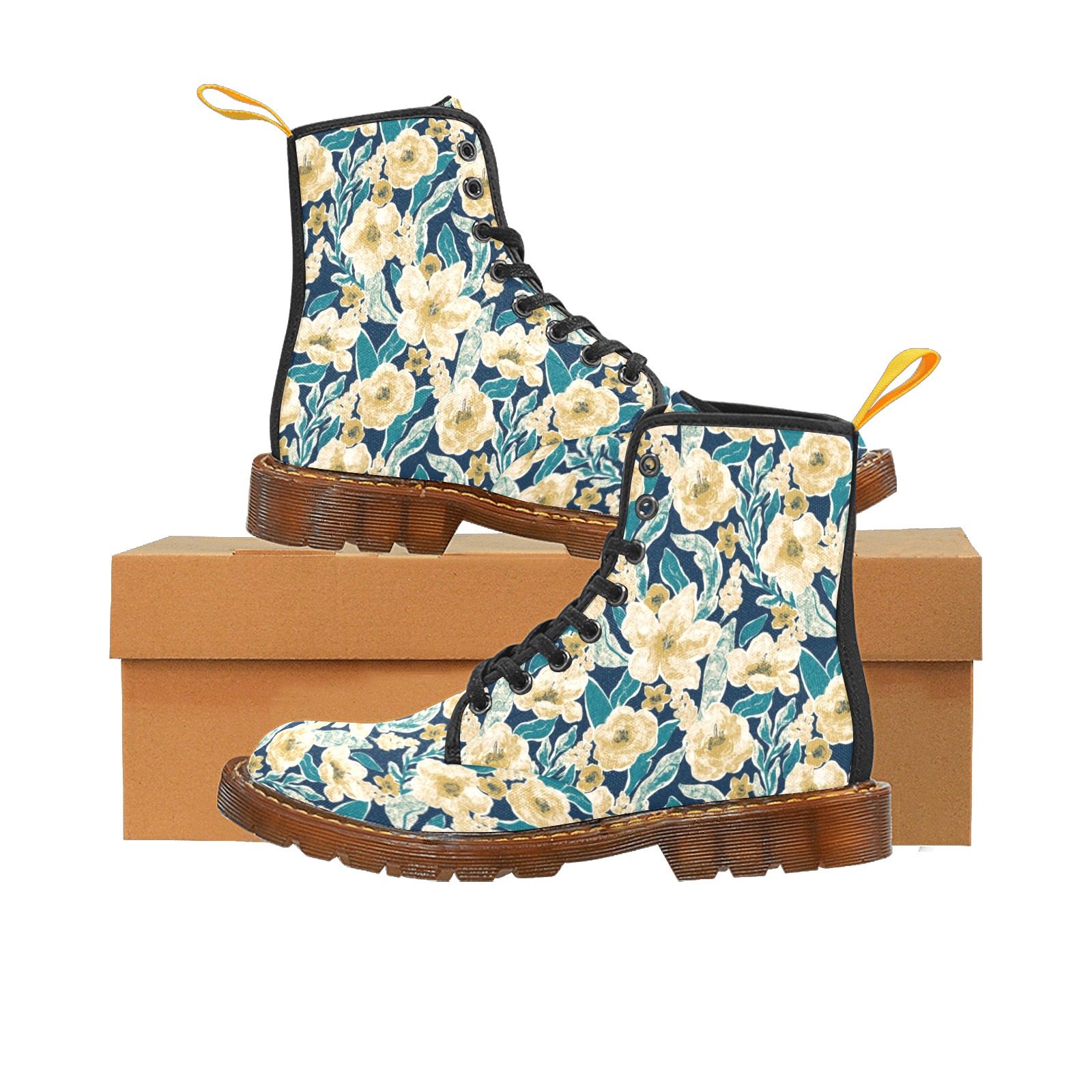 Painted Flowers Custom Canvas Boots For Women Model 1203H