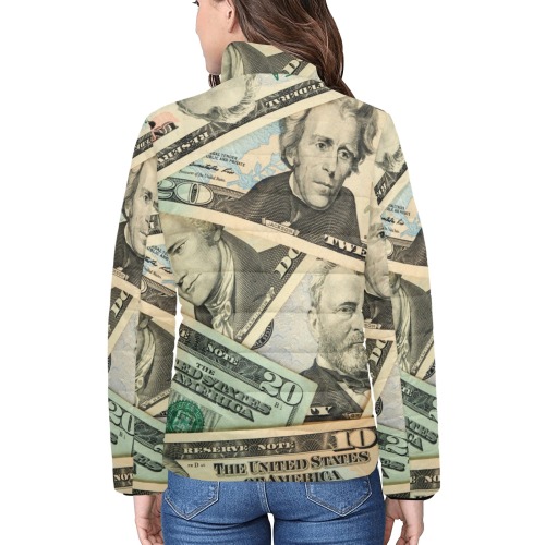 US PAPER CURRENCY Women's Stand Collar Padded Jacket (Model H41)