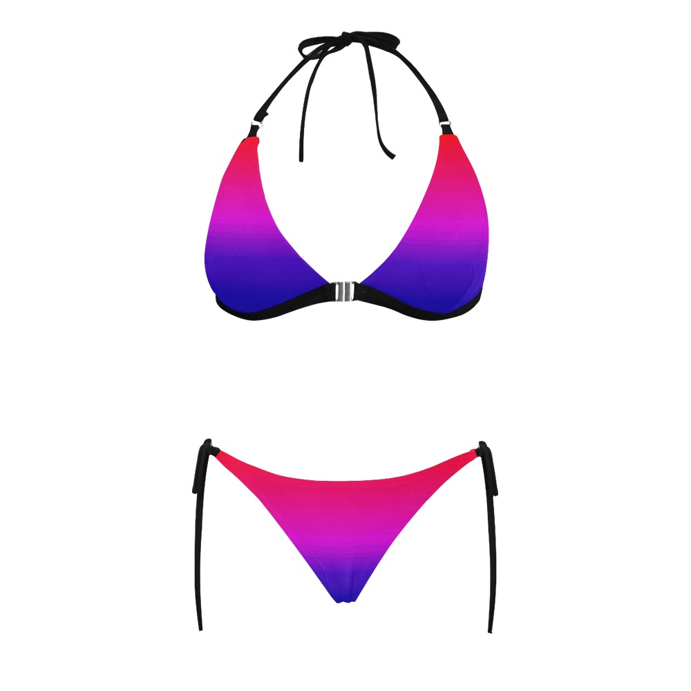 pink and blue Buckle Front Halter Bikini Swimsuit (Model S08)