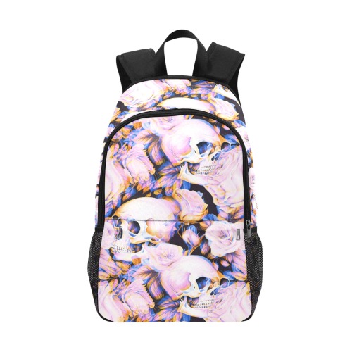 Psychedelic Pink Skull Fabric Backpack with Side Mesh Pockets (Model 1659)