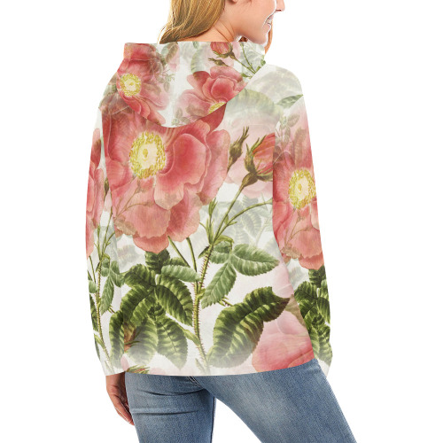 Vintage Red Rose Garden Pattern All Over Print Hoodie for Women (USA Size) (Model H13)