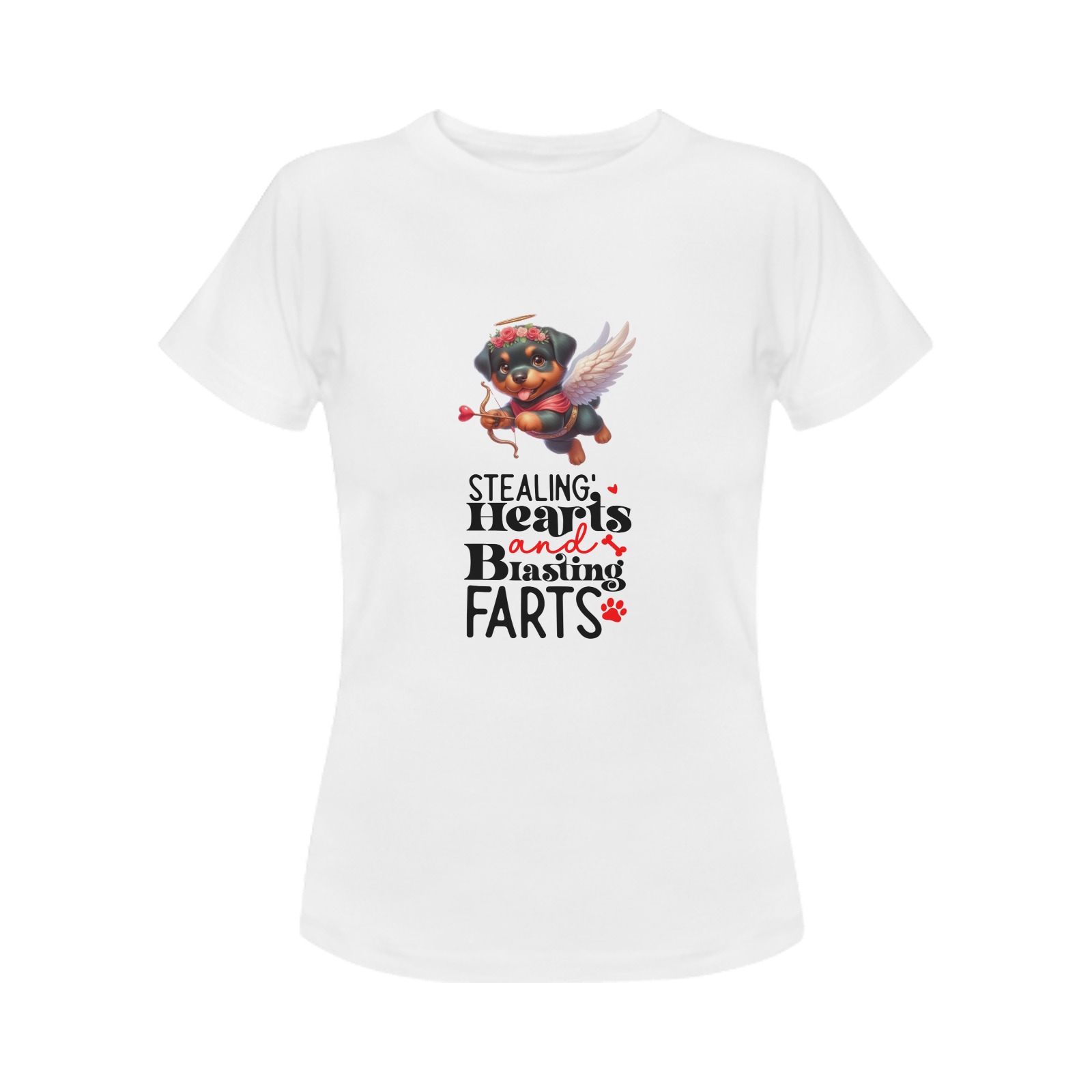 Cupid Rottweiler Stealing Hearts and Blasting Farts Women's T-Shirt in USA Size (Two Sides Printing)