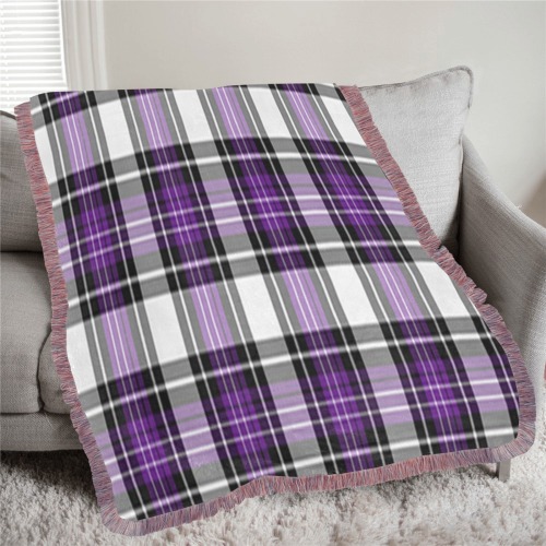 Purple Black Plaid Ultra-Soft Fringe Blanket 50"x60" (Mixed Pink)