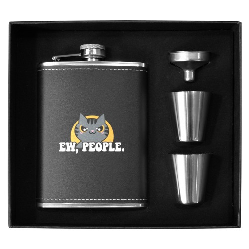 ew people 8oz Black Leather Hip Flask