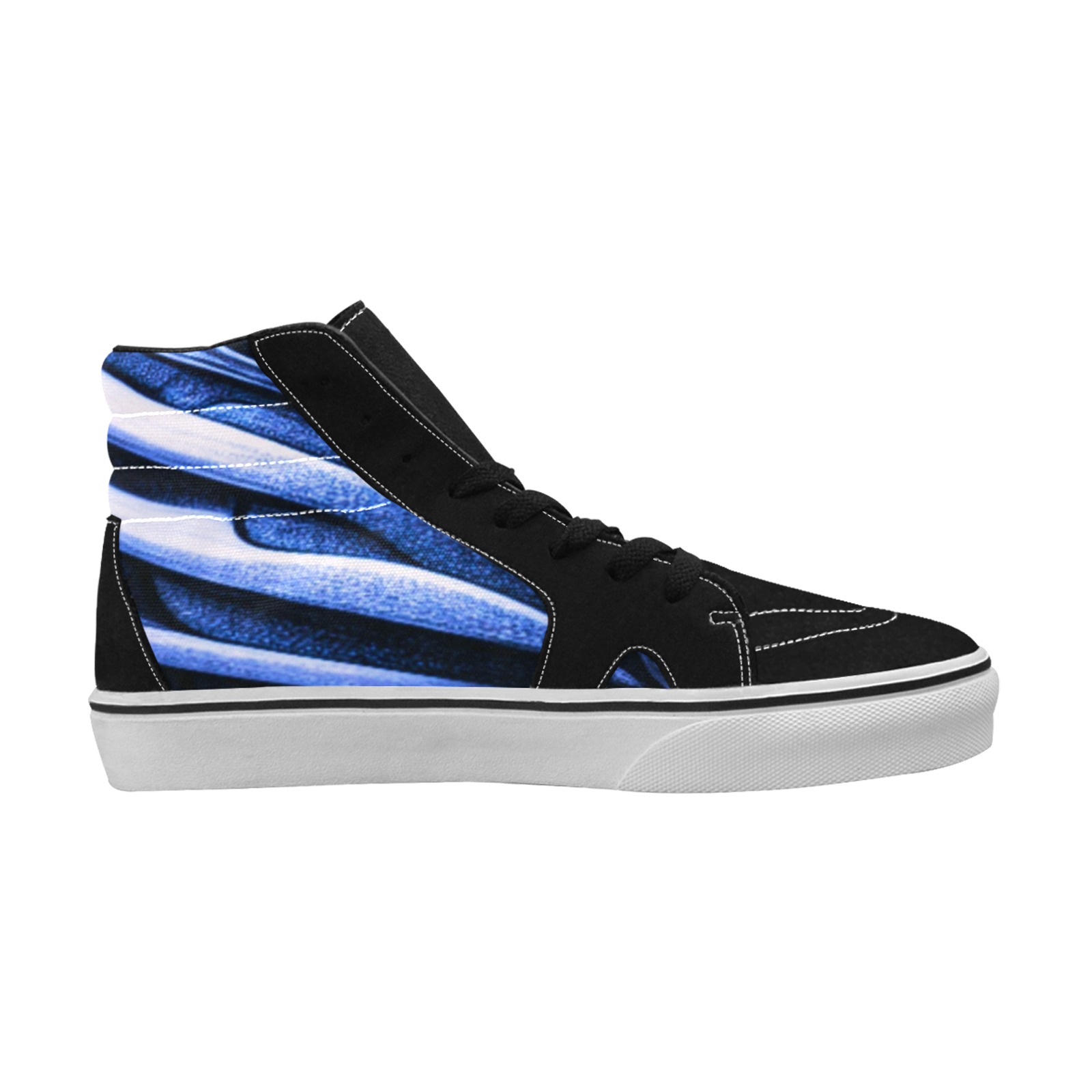 Blue and White abstract style Men's High Top Skateboarding Shoes (Model E001-1)