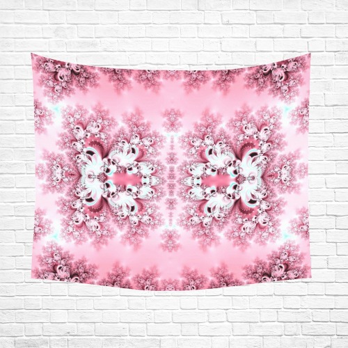 Pink Rose Garden Frost Fractal Polyester Peach Skin Wall Tapestry 60"x 51"