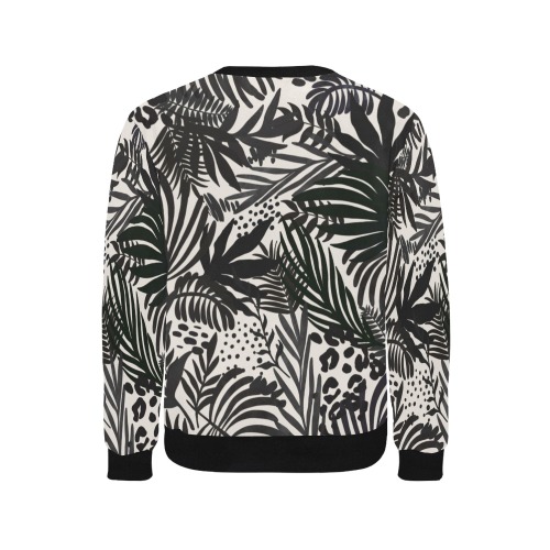 Wild_abstract_jungle_on_black_P Men's Rib Cuff Crew Neck Sweatshirt (Model H34)