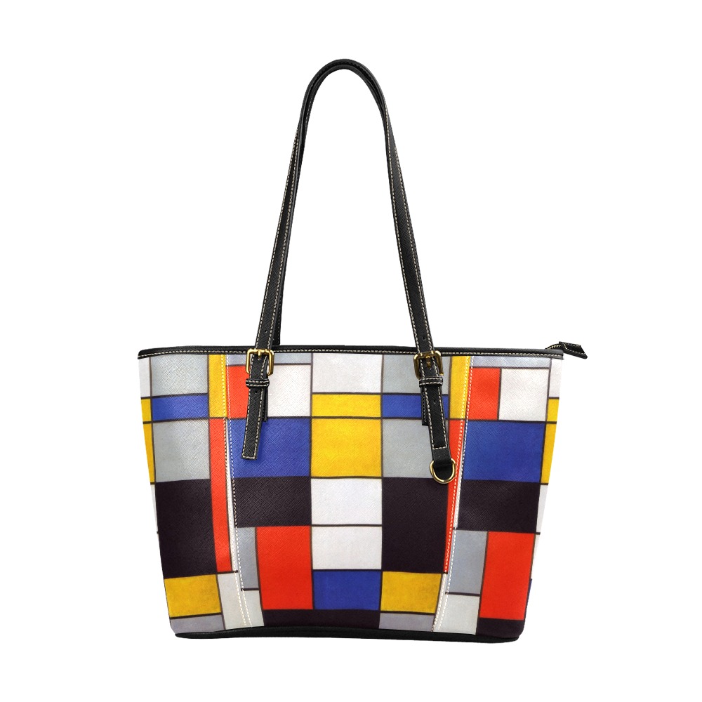 Composition A by Piet Mondrian Leather Tote Bag/Large (Model 1640)