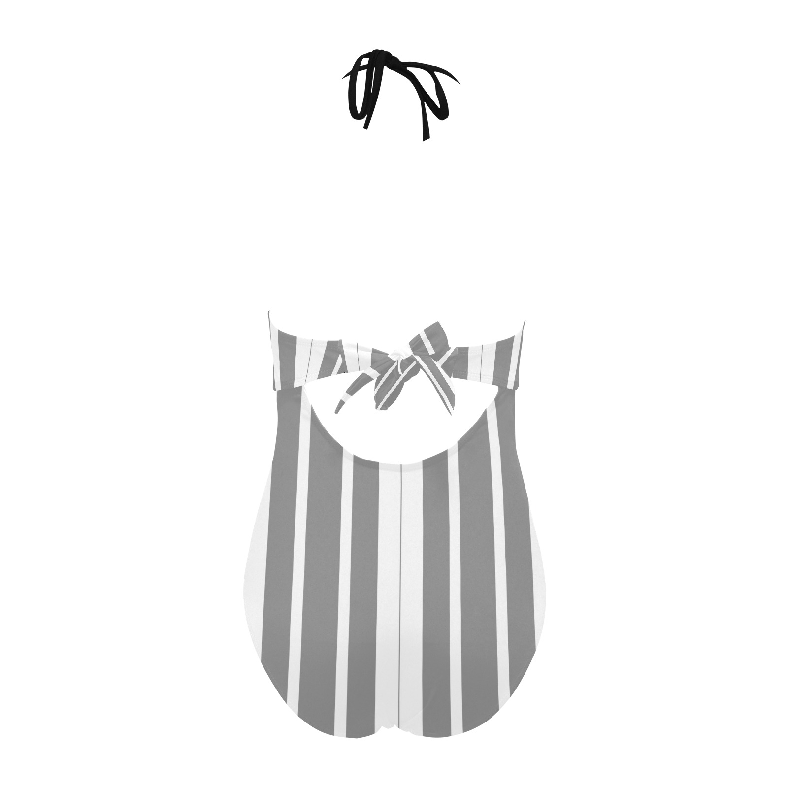 Gray and White Stripes Backless Hollow Out Bow Tie Swimsuit (Model S17)