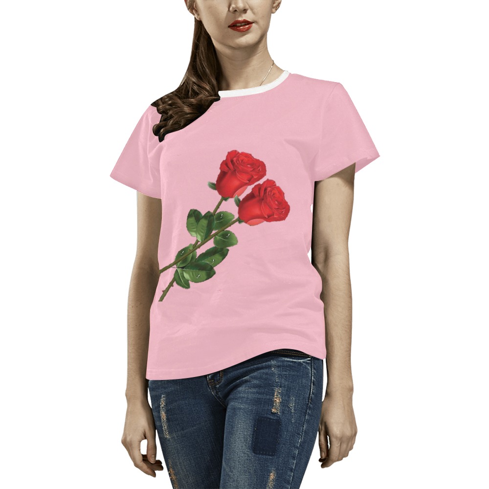 Rose's 2 All Over Print T-Shirt for Women (USA Size) (Model T40)