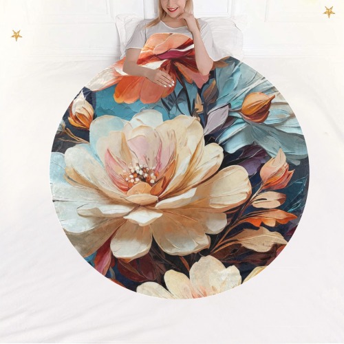 Fantasy beige flowers. Cool floral art. Circular Ultra-Soft Micro Fleece Blanket 60"