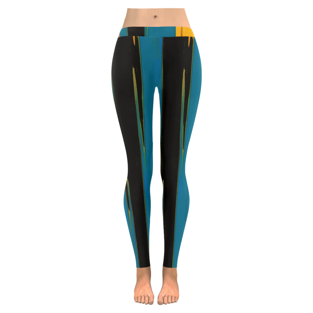 Black Turquoise And Orange Go! Abstract Art Women's Low Rise Leggings (Invisible Stitch) (Model L05)