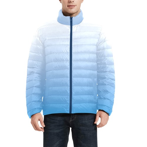 Blue Gradient Puffy jacket Men's Stand Collar Padded Jacket (Model H41)
