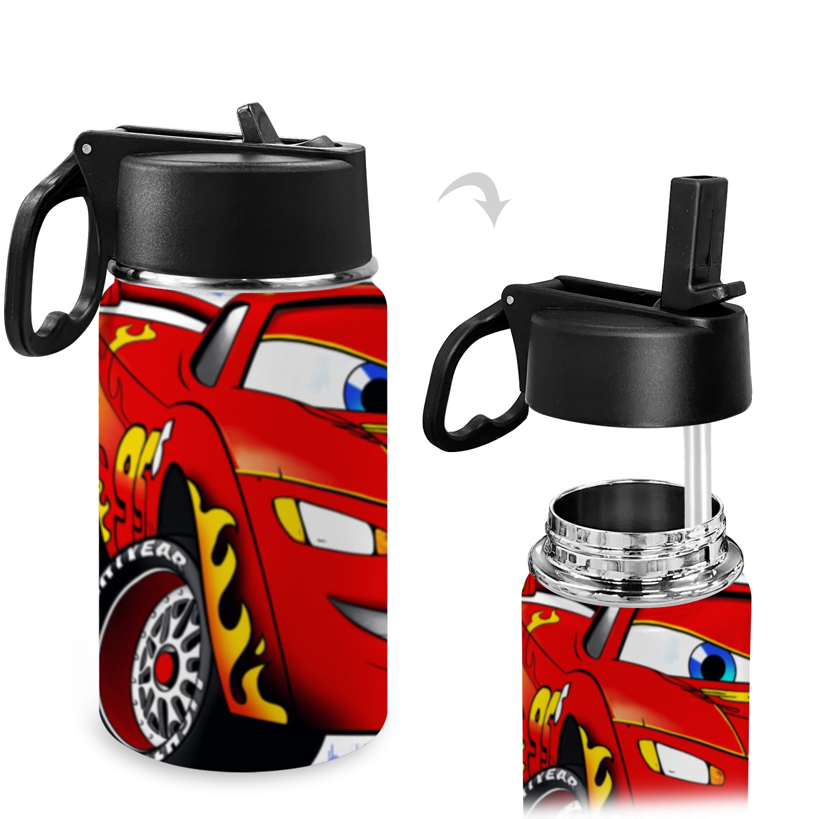 car cup Kids Water Bottle with Straw Lid (12 oz)