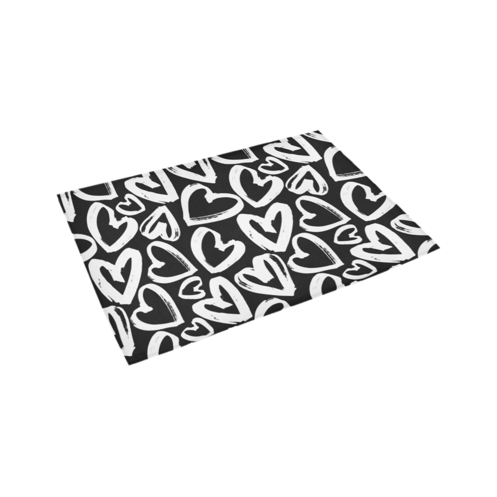 Black White Hearts Azalea Doormat 24" x 16" (Sponge Material)