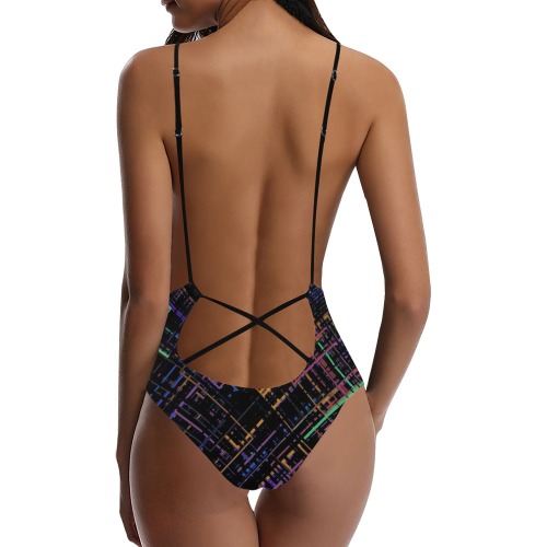 Criss-cross Pattern (Multi-colored) Sexy Lacing Backless One-Piece Swimsuit (Model S10)