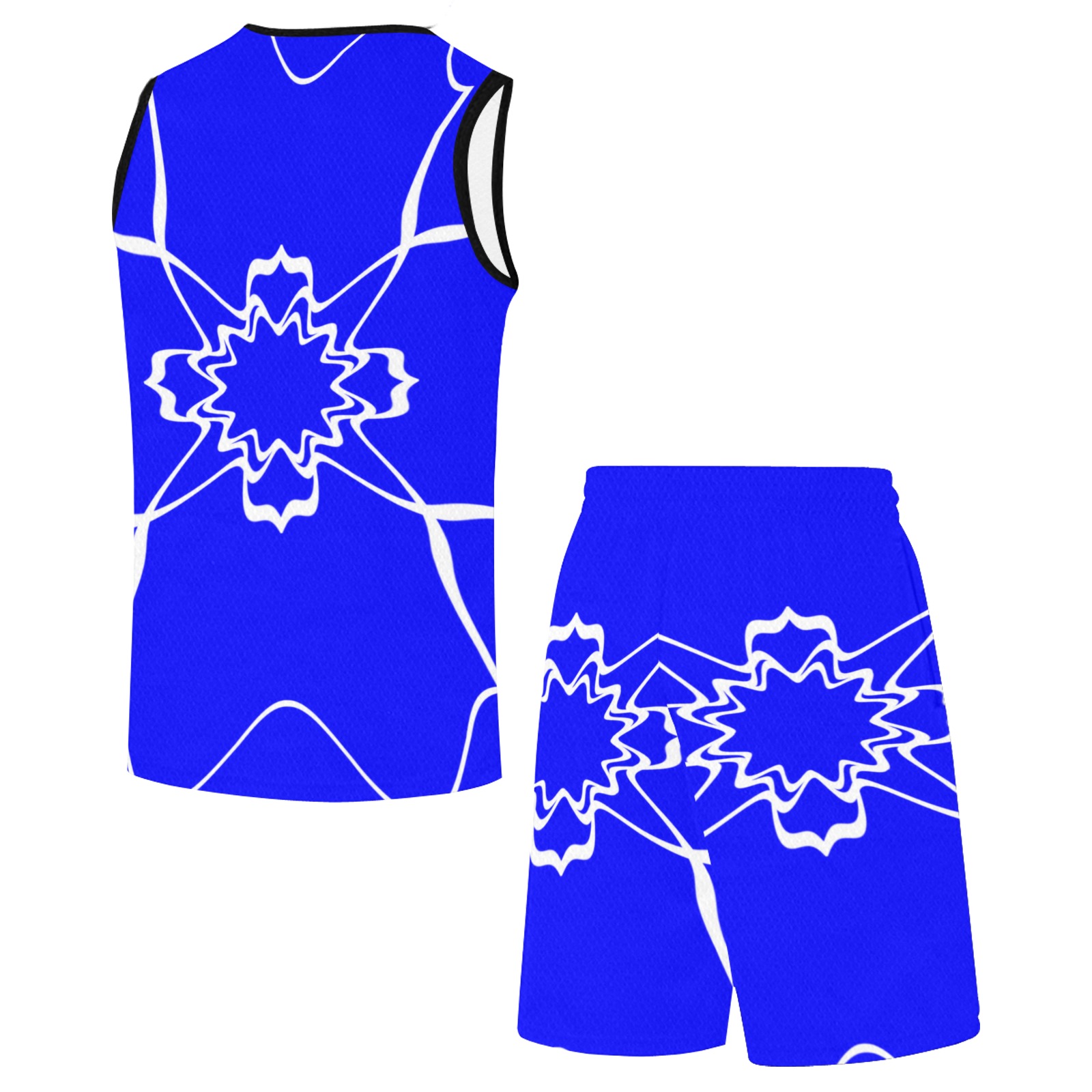 White Interlocking Triangles2 Starred blue Basketball Uniform with Pocket