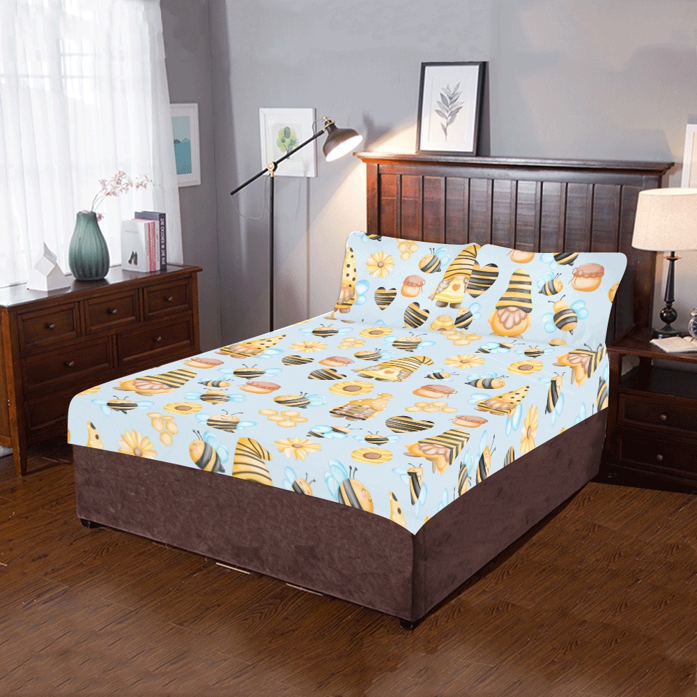 Gnomes And Bees Pattern 3-Piece Bedding Set