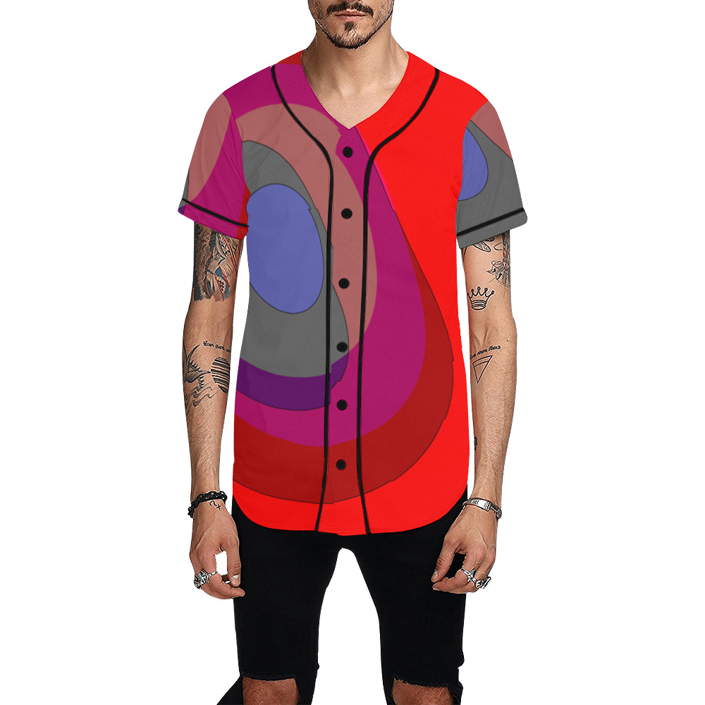 Red Abstract 714 All Over Print Baseball Jersey for Men (Model T50)
