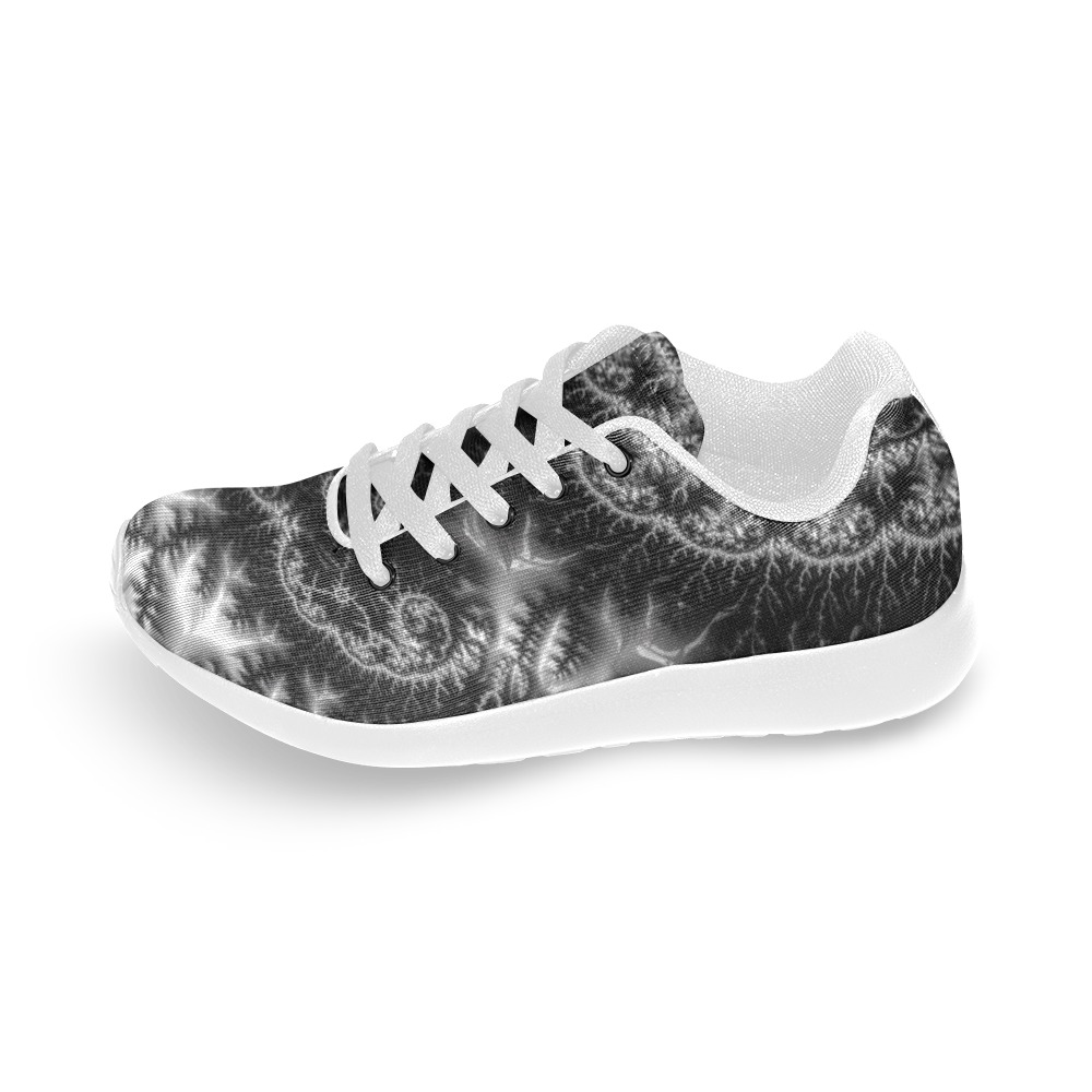 Silver Lace Collar Fractal Abstract Kid's Running Shoes (Model 020)