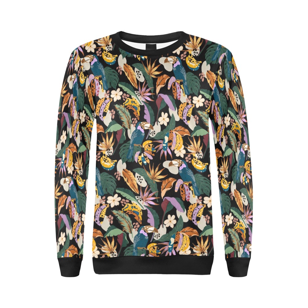 Toucans in the modern colorful dark jungle 2 All Over Print Crewneck Sweatshirt for Women (Model H18)