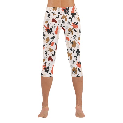 Modern abstract and flowery shapes Women's Low Rise Capri Leggings (Invisible Stitch) (Model L08)