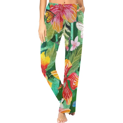 Tropical Flowers Butterflies II Women's Pajama Trousers