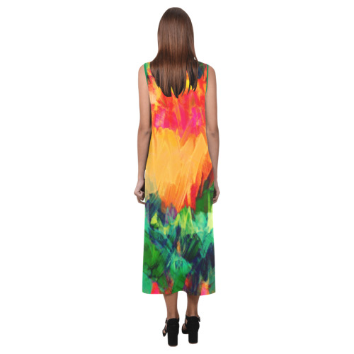 Colorful Painting Bushes Strokes Phaedra Sleeveless Open Fork Long Dress (Model D08)
