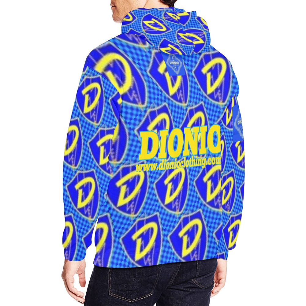 DIONIO Clothing - Blue & Yellow Repeat Grand Prix D Shield Hoodie (D Shield Logos) All Over Print Hoodie for Men (USA Size) (Model H13)