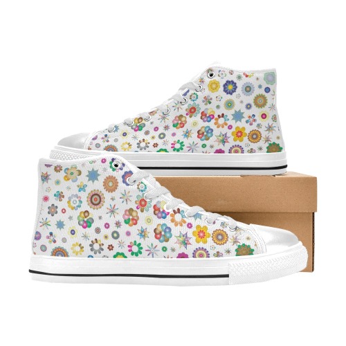 flowers Women's Classic High Top Canvas Shoes (Model 017)