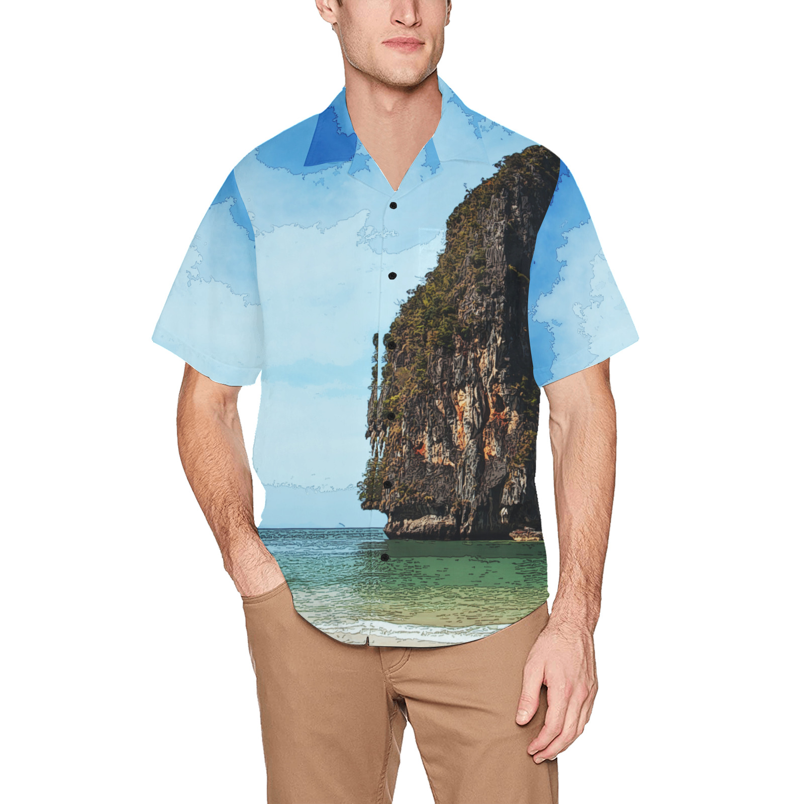 Phra-Nang Krabi Thailand Hawaiian Shirt with Chest Pocket (Model T58)