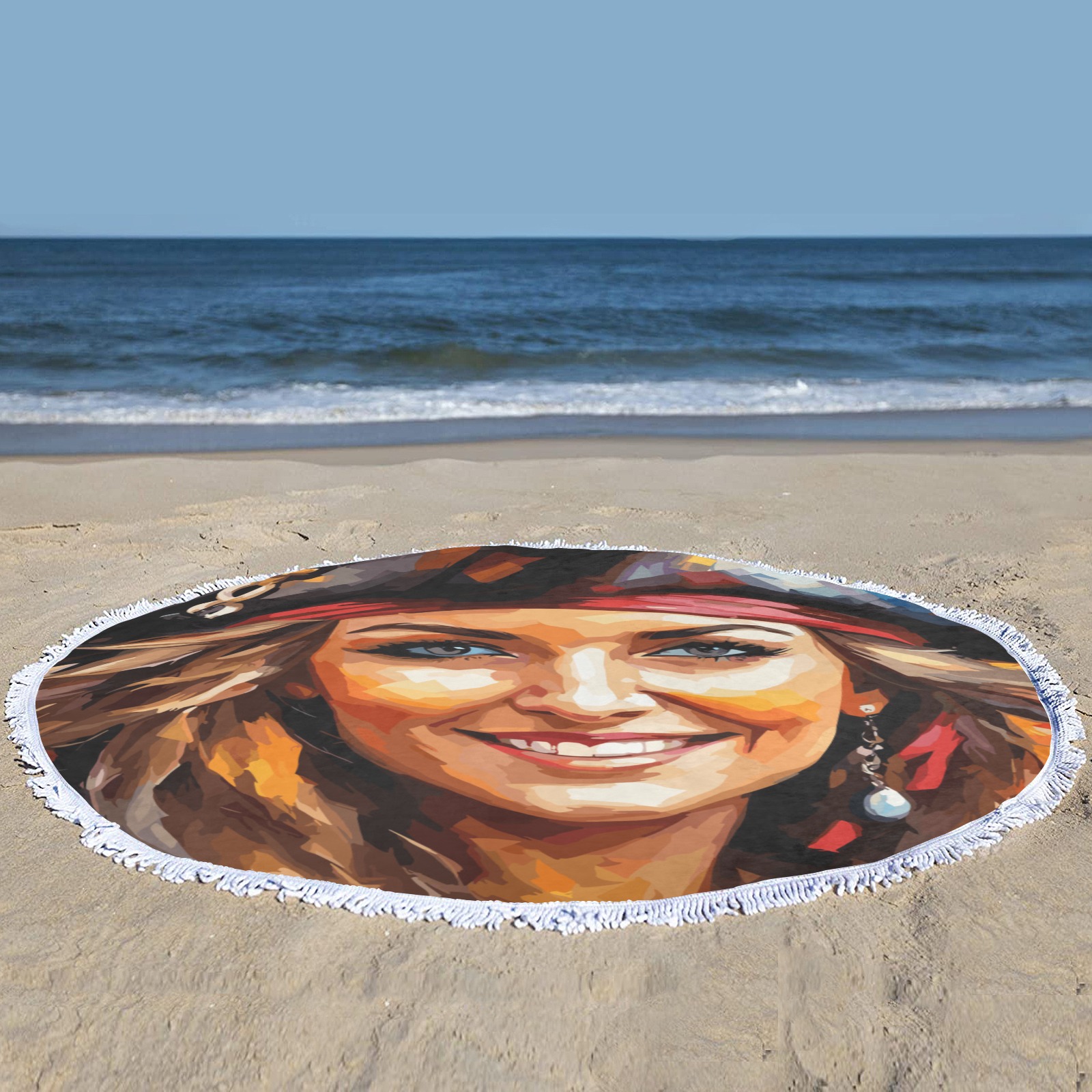 Charming adorable pirate lady at peaceful sunset. Circular Beach Shawl Towel 59"x 59"