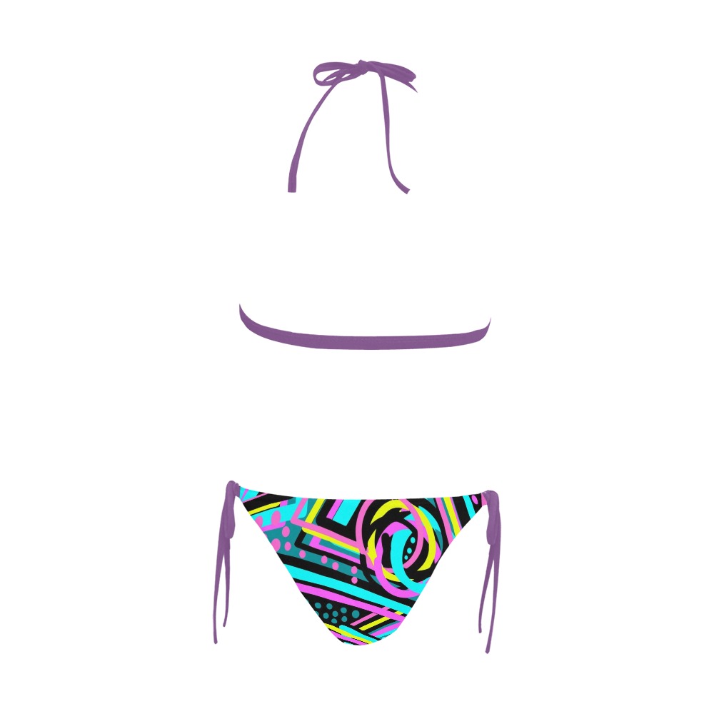 Pety logo 2pc abstract swimsuit Buckle Front Halter Bikini Swimsuit (Model S08)