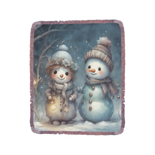 Snowman Couple Ultra-Soft Fringe Blanket 50"x60" (Mixed Pink)