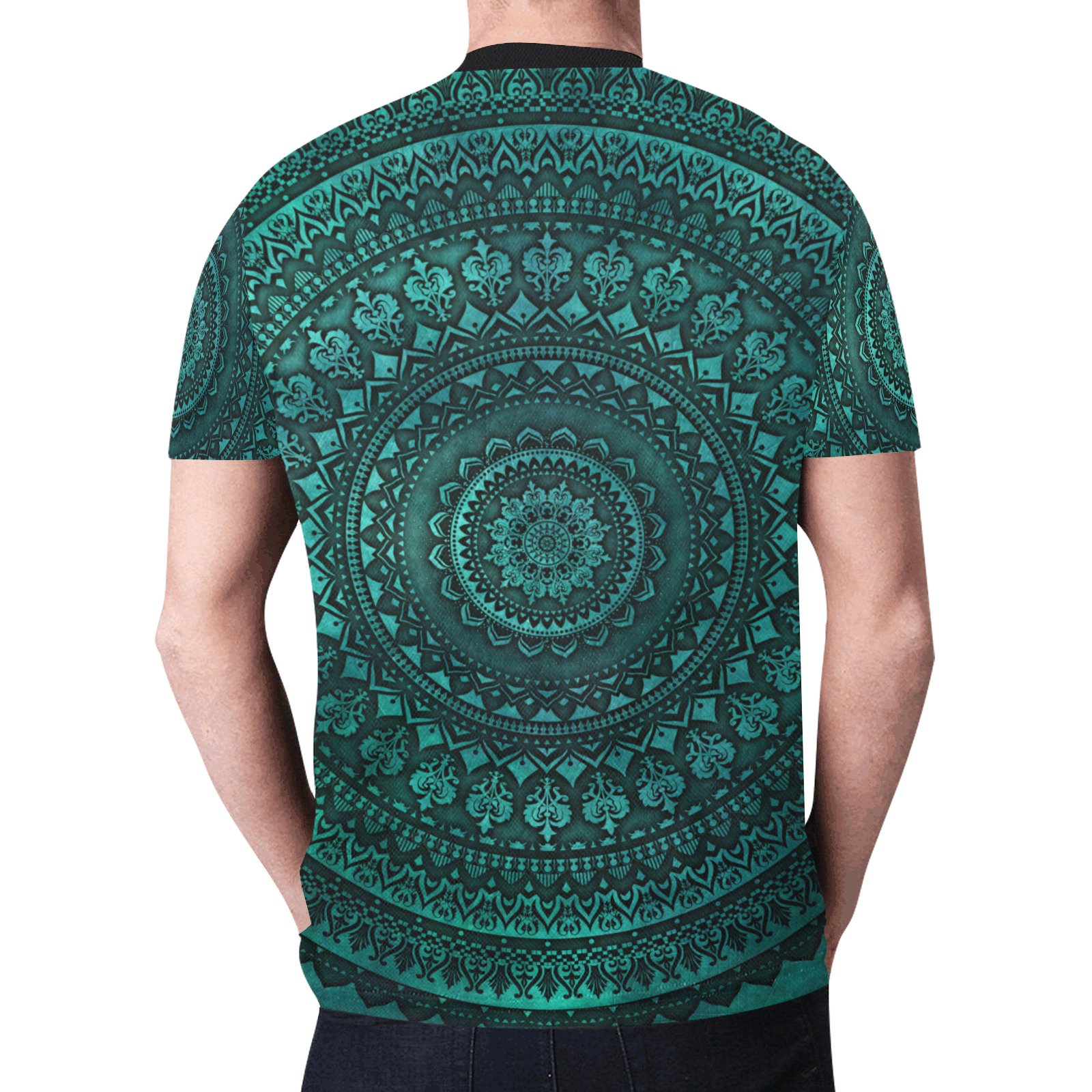Teal and Black Mandala New All Over Print T-shirt for Men (Model T45)