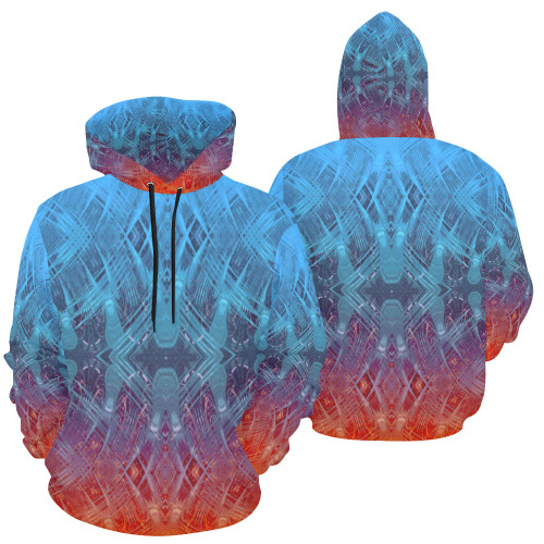 Lava & Ice - red blue orange gradient geometric pattern All Over Print Hoodie for Men (USA Size) (Model H13)